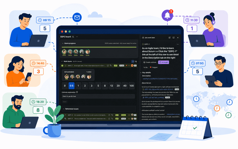 Flat illustration of asynchronous Planning Poker in Jira