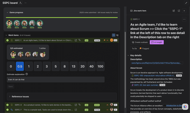Async Poker for Jira keeps estimation beside Jira work item details